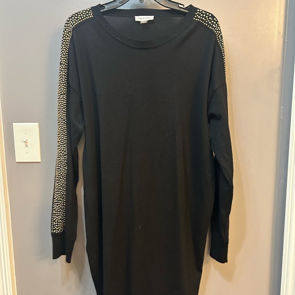 Calvin Klein Black Sweater dress with Studded Sleeves